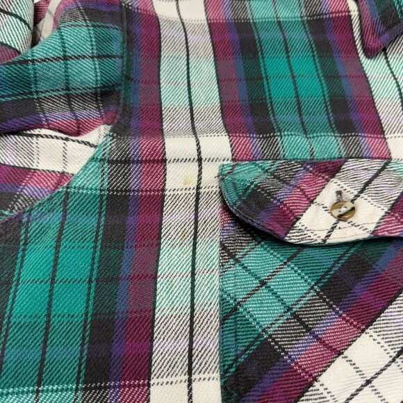 Vintage Field & Stream Plaid Flannel Purple & Green Button Shirt Size XL - Picture 4 of 16